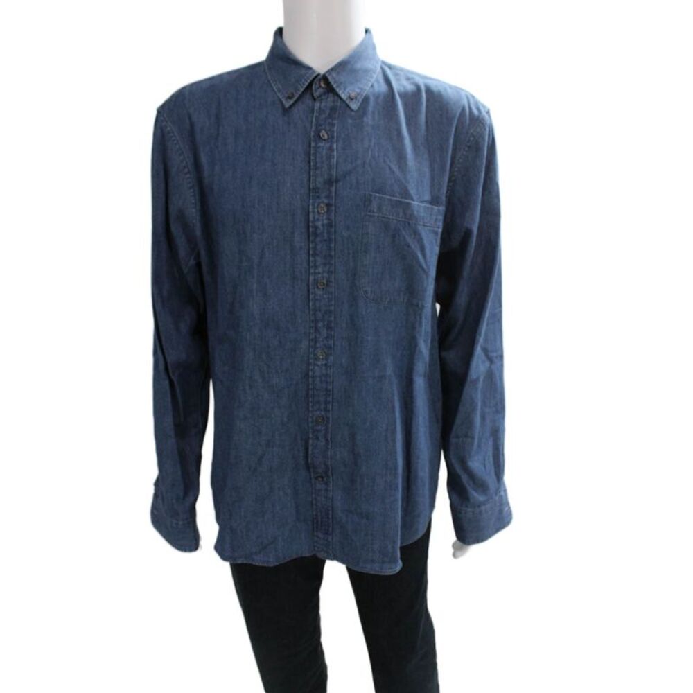Club Monaco Mens Button Front Long Sleeve Collared Slim Shirt Blue Size XL
